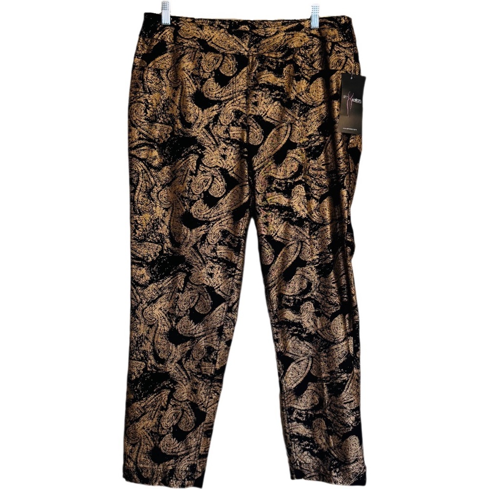 NEW Slim-Sation by Multiples Women’s Sz 16 Ankle Pant Stretch Pants Black Gold